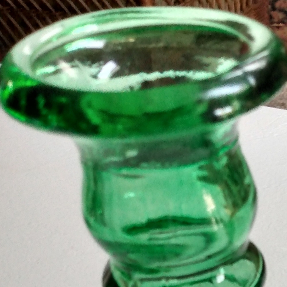 Vintage Green Glass Bud  Vase or Candlestick Holder (2) - Picture 4 of 16